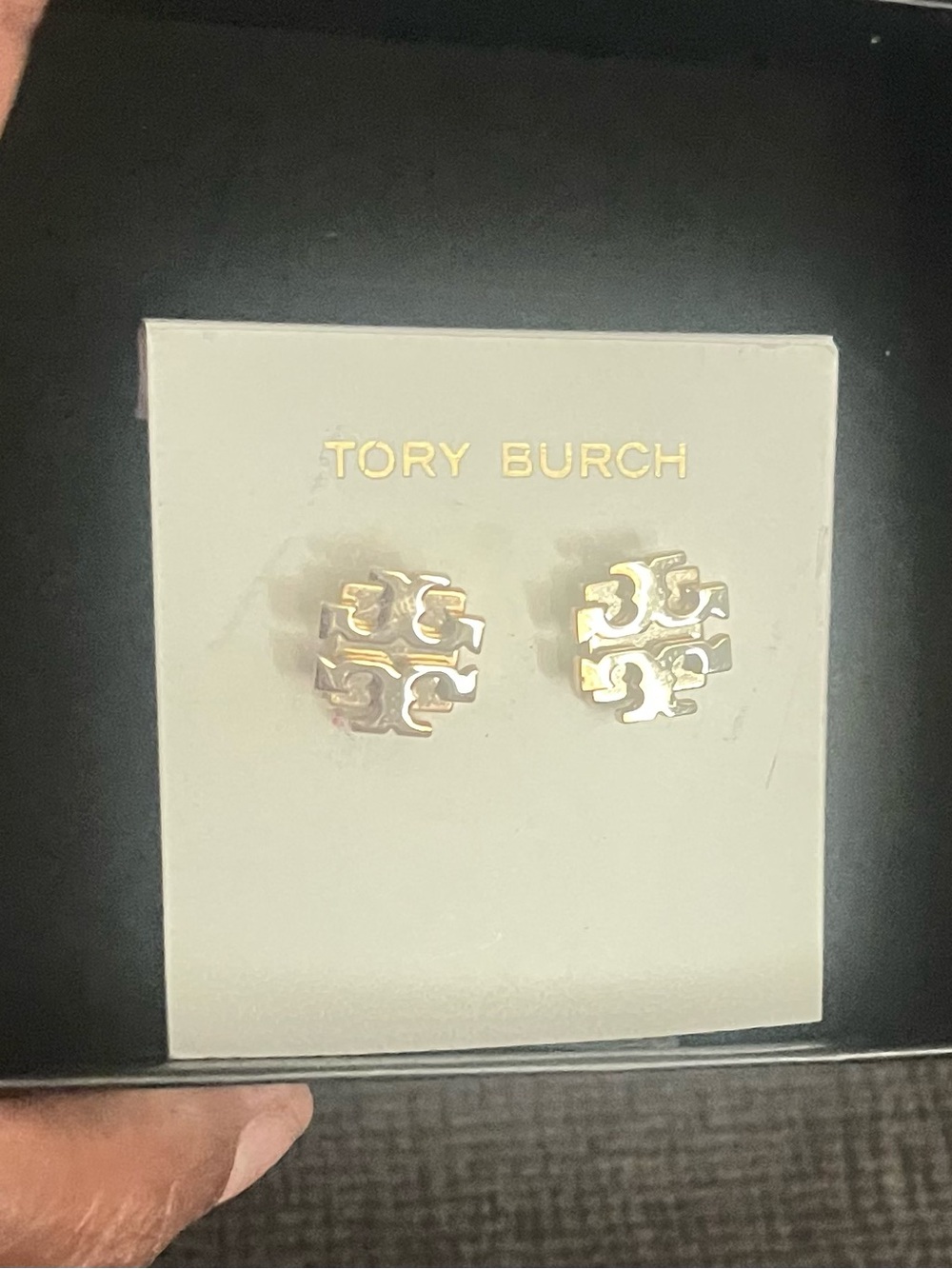 Tory Burch Gold Logo Stud Earrings - Picture 3 of 4